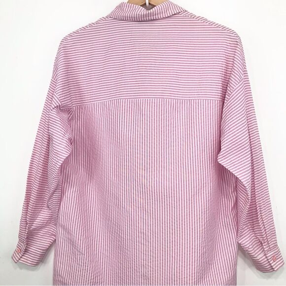 Bislife Pink White Candy Stripe Button Up Drawstring Tunic Top, Mini Dress NEW - Picture 11 of 16